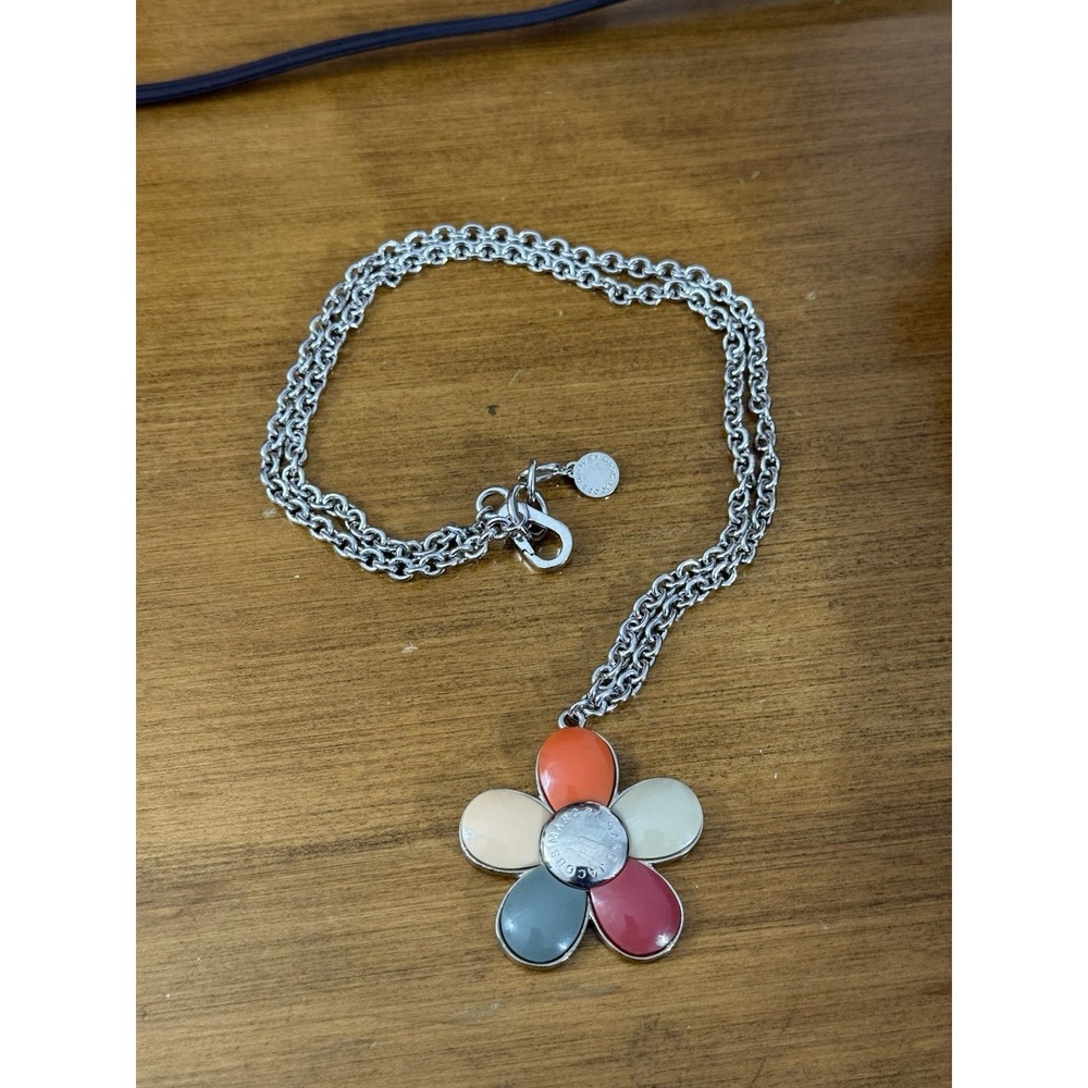 Marc‎ By Marc Jacobs Enamel Flower Necklace Silver Chain Daisy Pendant Classic